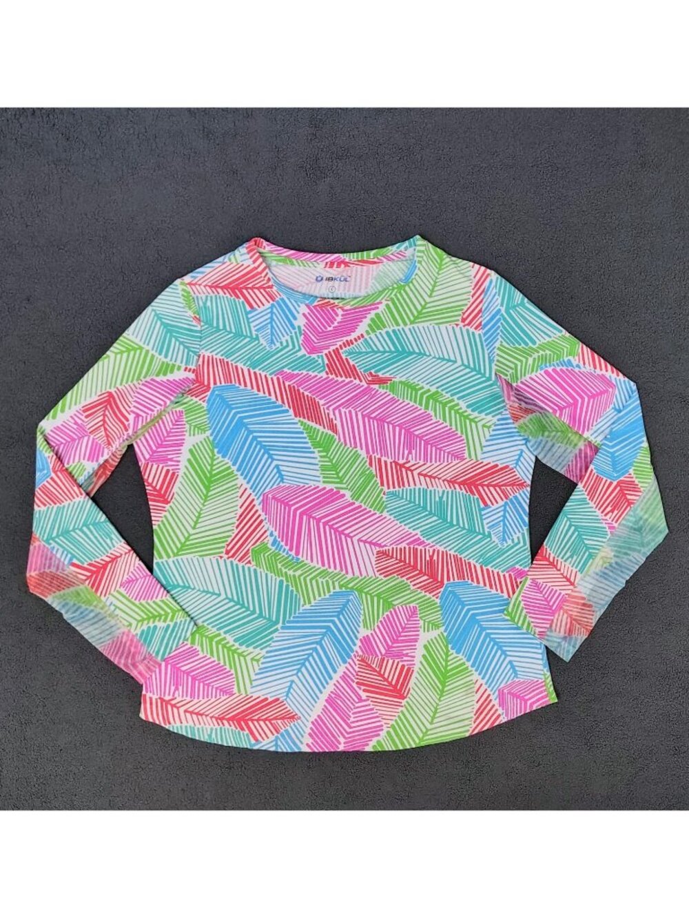 IBKUL Women's Sz (L) Palm Tree Print Long Sleeve Mock Neck Golf Top UPF 50+